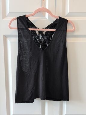 FP Movement Black Sleeveless Tank Top with Macramé Back